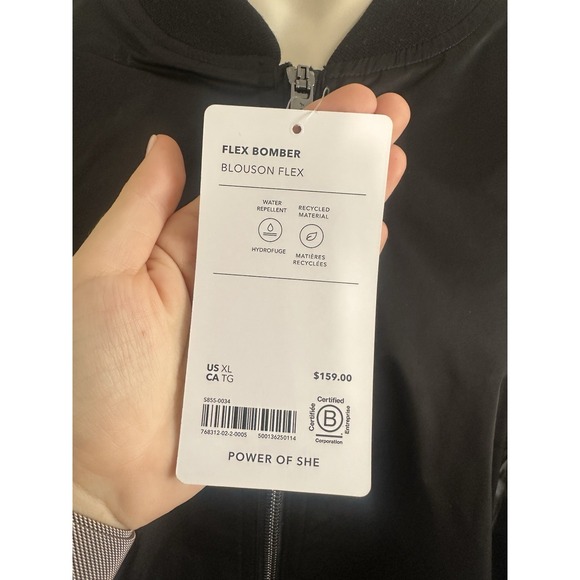 Athleta Black Flex Bomber Jacket NWT XL Water Repellent Full Zip Sateen - Picture 9 of 9